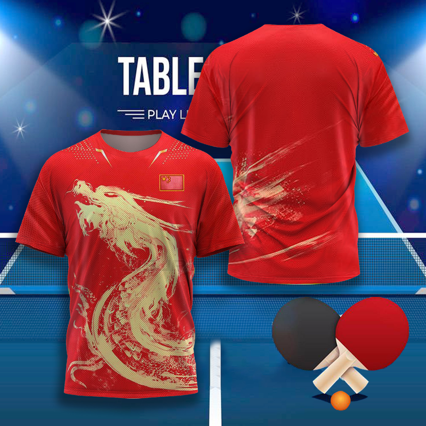 Table Tennis Shorts - CHINA 남성용 드래곤 탁구 그래픽 티셔츠,