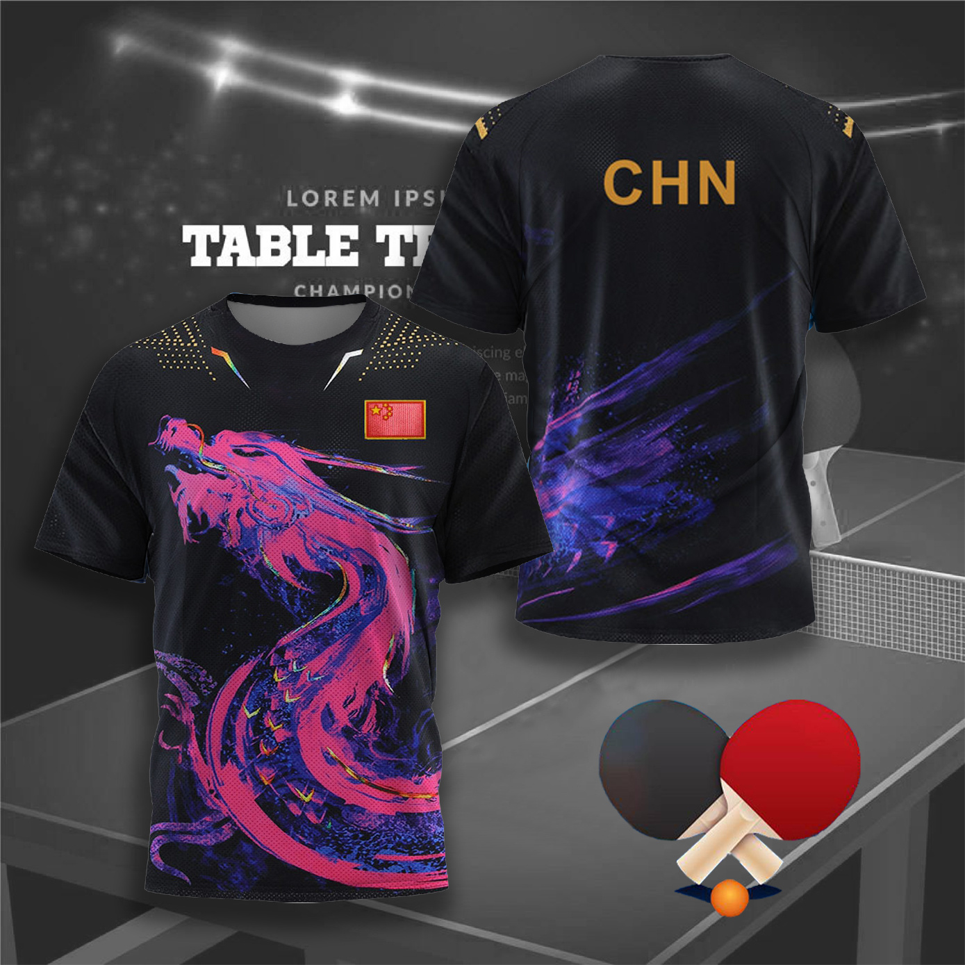 CHINA 남성용 드래곤 탁구 그래픽 티셔츠, 배드민턴 - Table Tennis Shorts 리뷰 및 가격